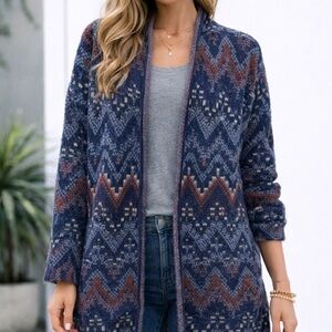 Lucky Brand Blue and Brown Chevron Cardigan